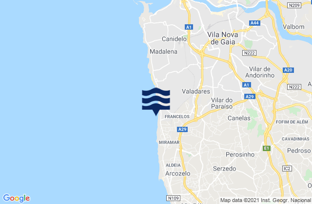Azenha, Portugalの潮見表地図