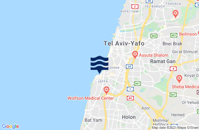 Azor, Israelの潮見表地図