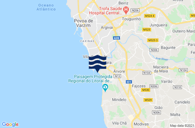 Azurara, Portugalの潮見表地図
