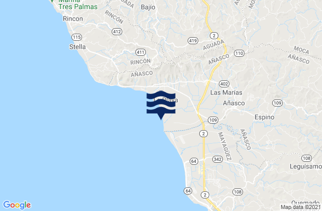 Añasco Abajo Barrio, Puerto Ricoの潮見表地図