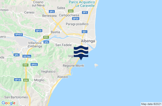 Baba Beach, Italyの潮見表地図