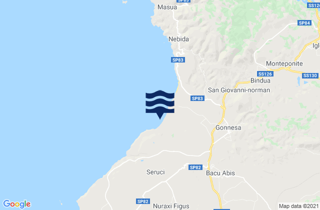 Bacu Abis, Italyの潮見表地図