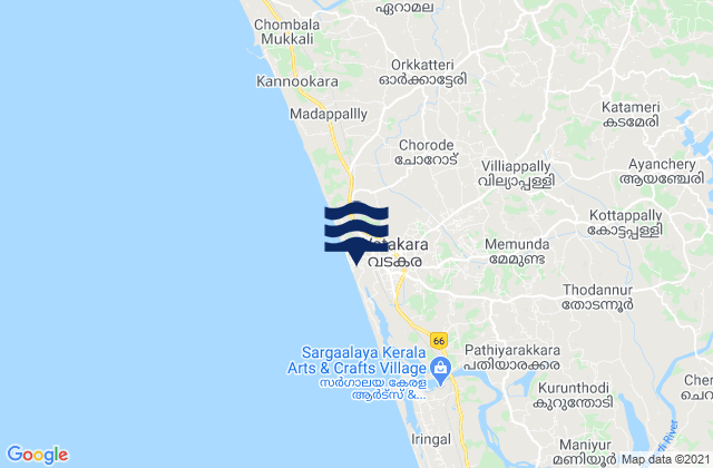 Badagara, Indiaの潮見表地図