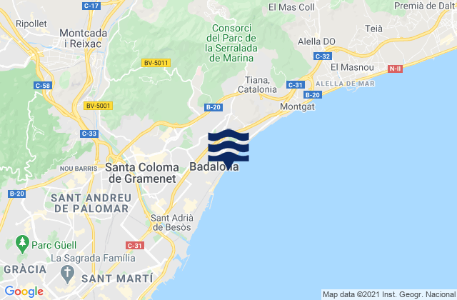 Badalona, Spainの潮見表地図