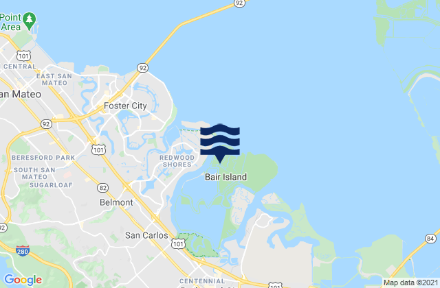 Bair Island, United Statesの潮見表地図