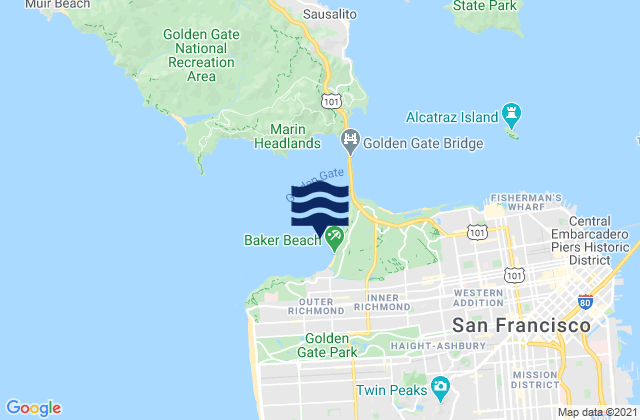 Baker Beach (South Bay) 0.3 nmi. NW of, United Statesの潮見表地図