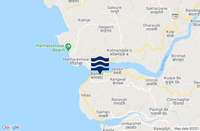 Bankot, Indiaの潮見表地図