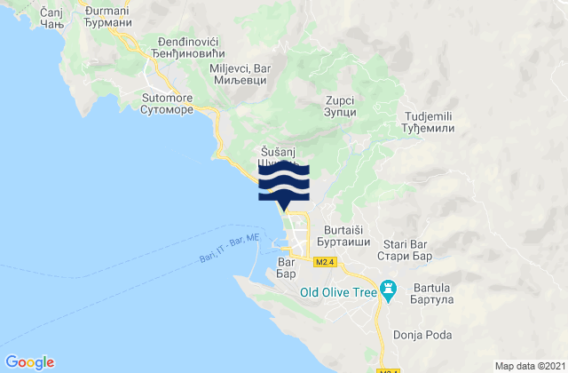 Bar, Montenegroの潮見表地図