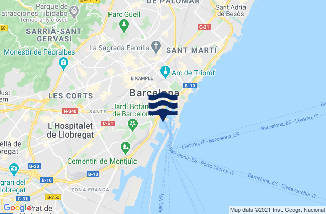 Barcelona, Spainの潮見表地図