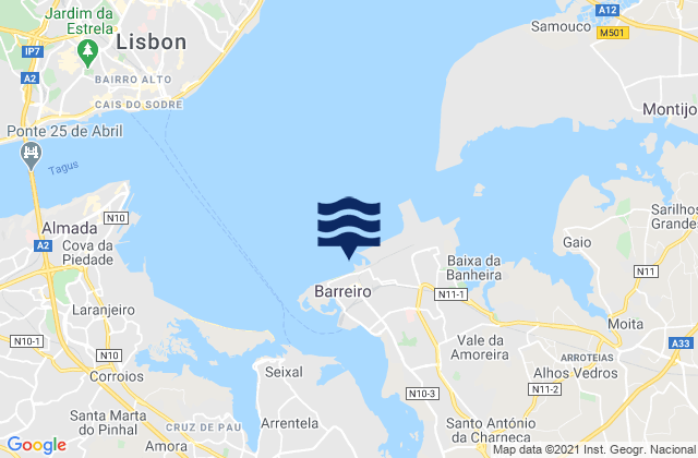 Barreiro, Portugalの潮見表地図