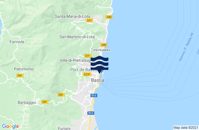 Bastia, Franceの潮見表地図