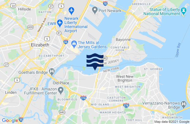 Bayonne Bridge Staten Island, United Statesの潮見表地図