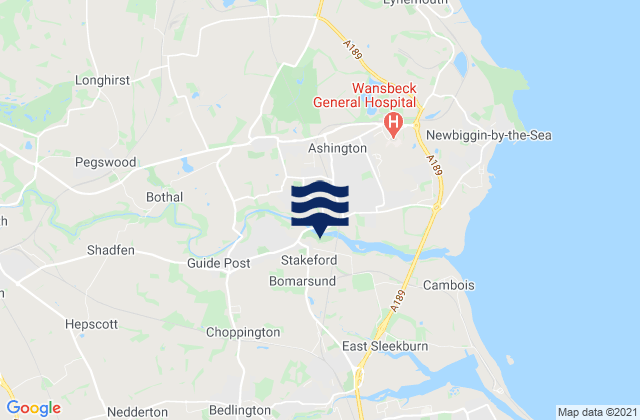 Bedlington, United Kingdomの潮見表地図