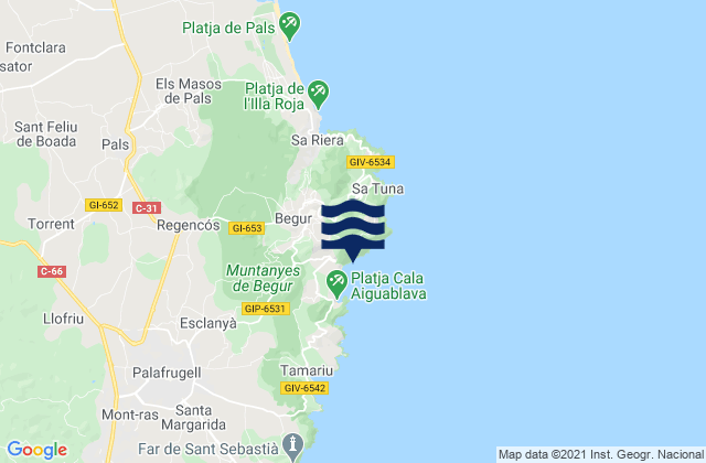 Begur, Spainの潮見表地図