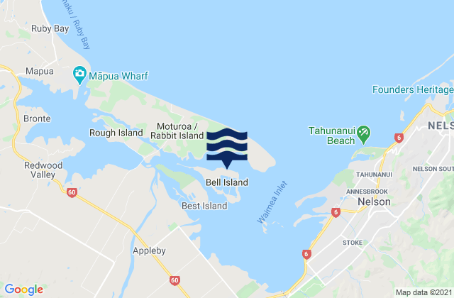 Bell Island, New Zealandの潮見表地図