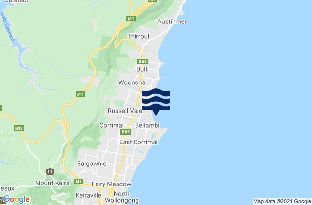 Bellambi Beach, Australiaの潮見表地図