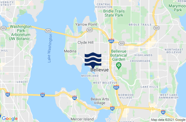 Bellevue, United Statesの潮見表地図