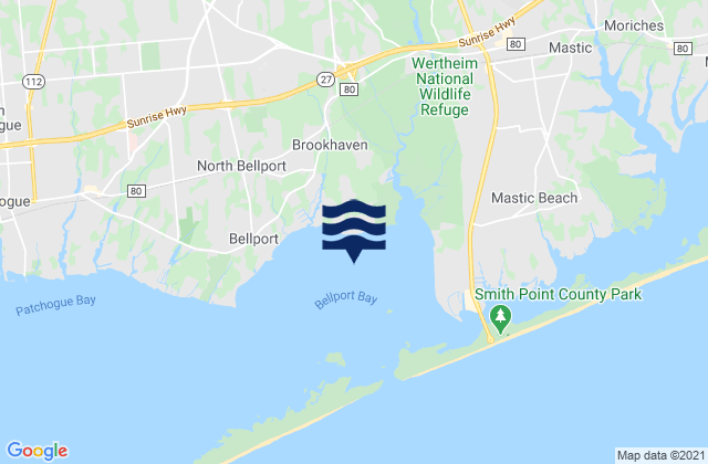 Bellport Bay, United Statesの潮見表地図