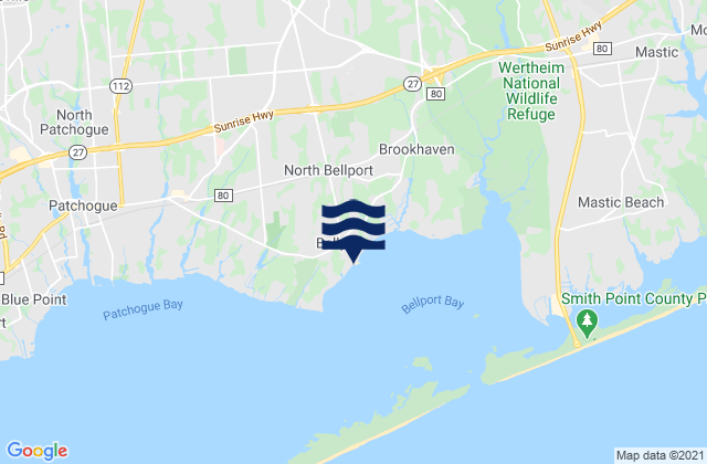 Bellport, United Statesの潮見表地図