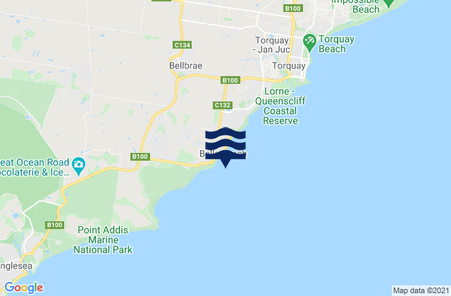 Bells Beach, Australiaの潮見表地図