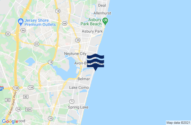Belmar Atlantic Ocean, United Statesの潮見表地図