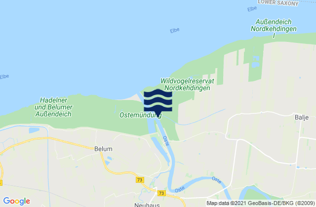 Belum Oste , Denmarkの潮見表地図