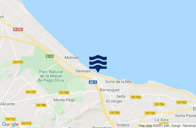 Benidoleig, Spainの潮見表地図