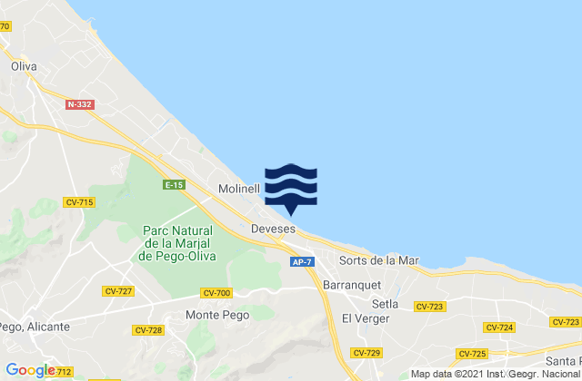 Benimeli, Spainの潮見表地図
