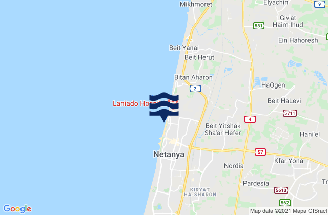 Bet Yiẕẖaq, Israelの潮見表地図