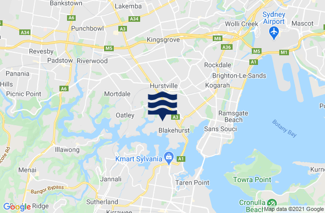 Bexley, Australiaの潮見表地図