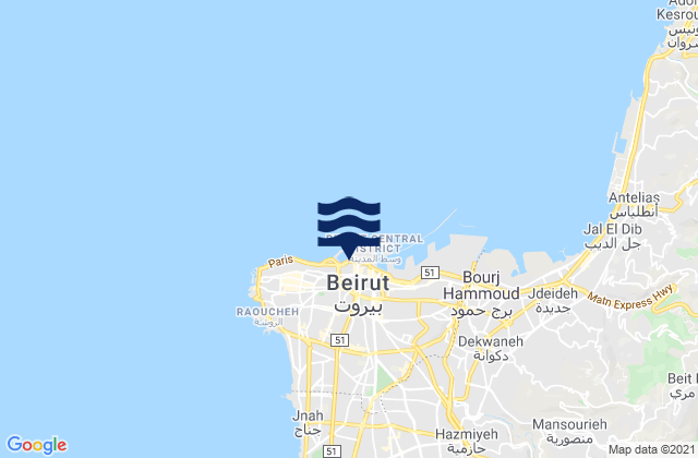 Beyrouth, Lebanonの潮見表地図