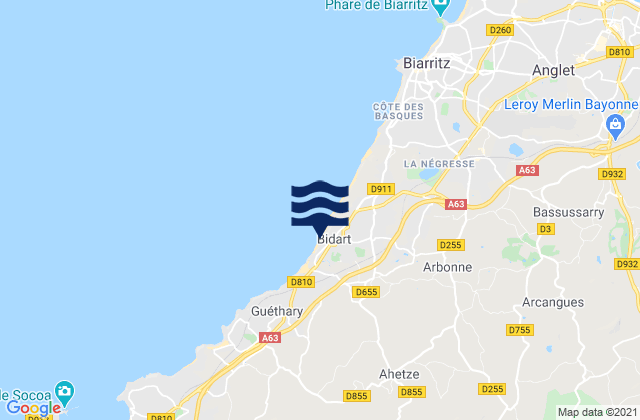Bidart, Franceの潮見表地図