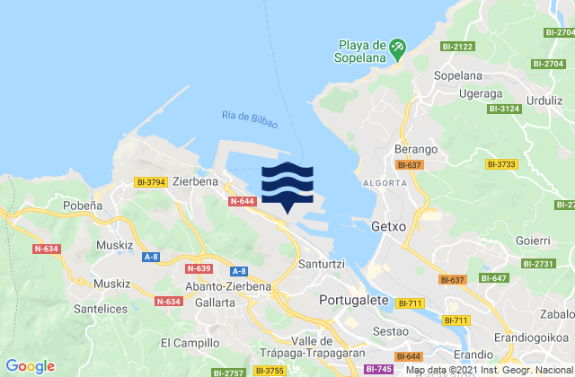Bilbao Port, Spainの潮見表地図