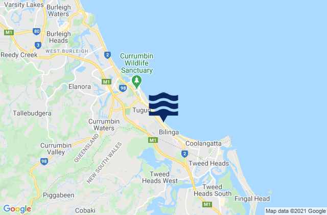 Bilinga Beach, Australiaの潮見表地図