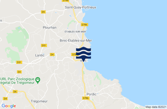 Binic, Franceの潮見表地図
