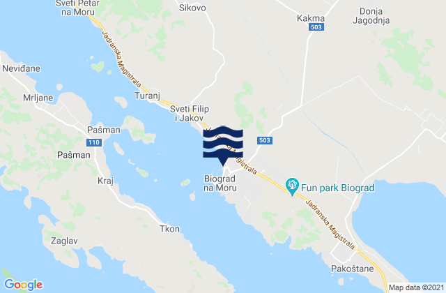 Biograd na Moru, Croatiaの潮見表地図