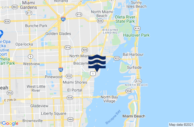 Biscayne Park, United Statesの潮見表地図