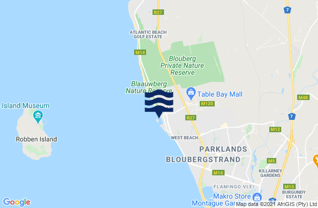 Bloubergstrand, South Africaの潮見表地図