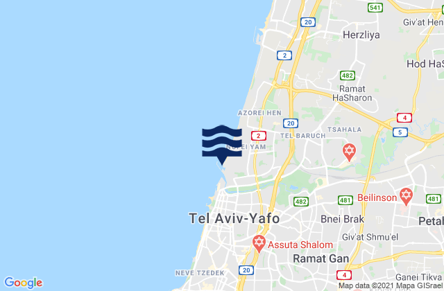 Bnei Brak, Israelの潮見表地図