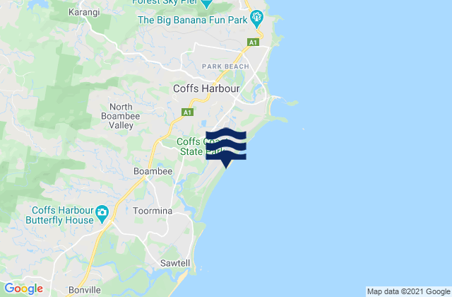 Boambee Beach, Australiaの潮見表地図