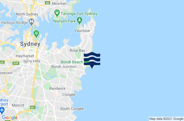 Bondi Beach, Australiaの潮見表地図