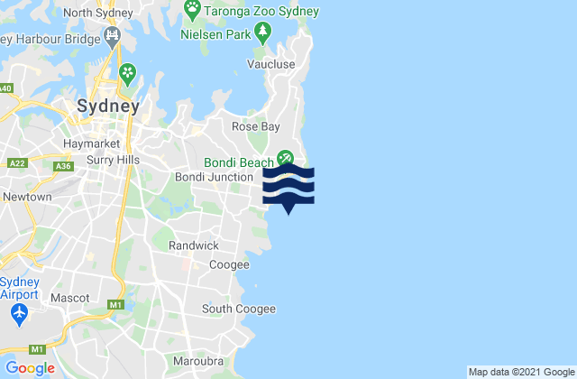 Bondi, Australiaの潮見表地図