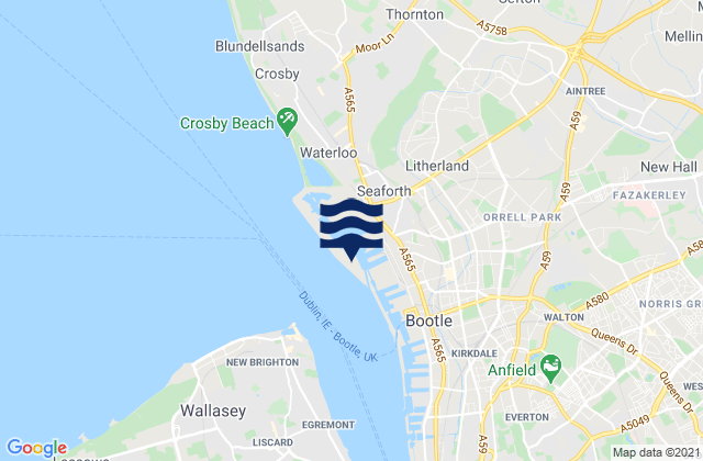 Bootle, United Kingdomの潮見表地図