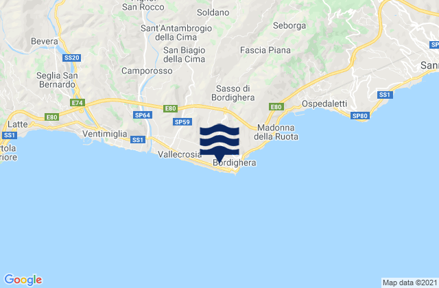 Bordighera, Italyの潮見表地図