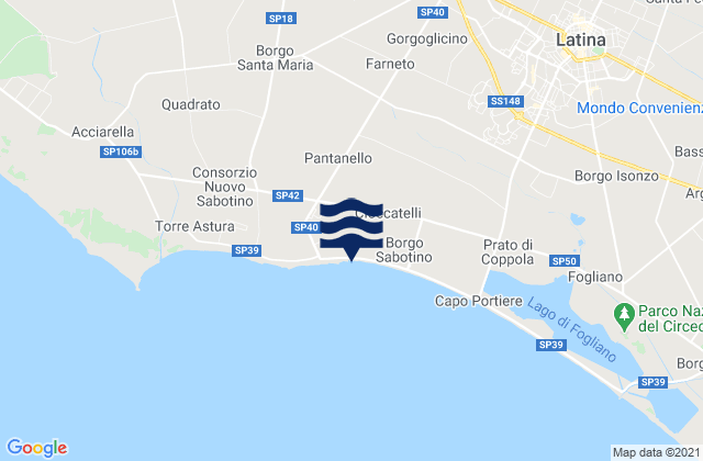 Borgo Sabotino-Foce Verde, Italyの潮見表地図