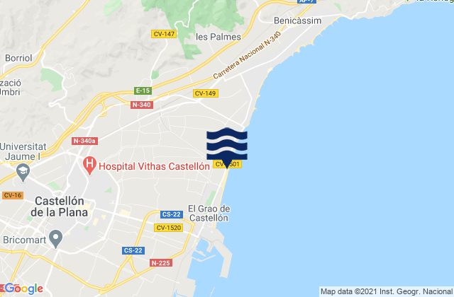 Borriol, Spainの潮見表地図