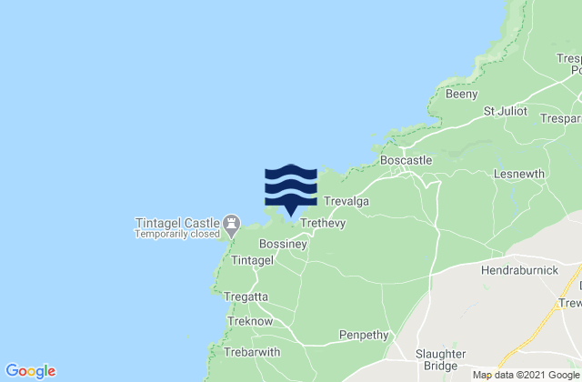 Bossiney and Benoath Cove Beach, United Kingdomの潮見表地図