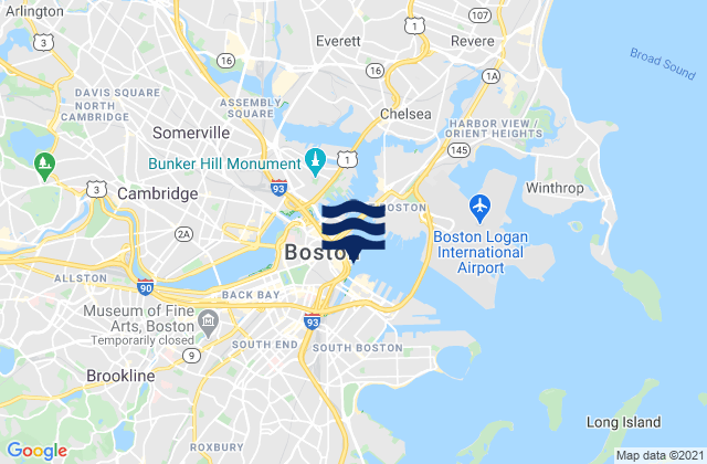 Boston, United Statesの潮見表地図