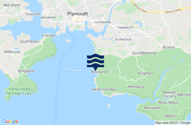Bovisand Bay Beach, United Kingdomの潮見表地図