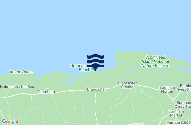 Brancaster Beach, United Kingdomの潮見表地図